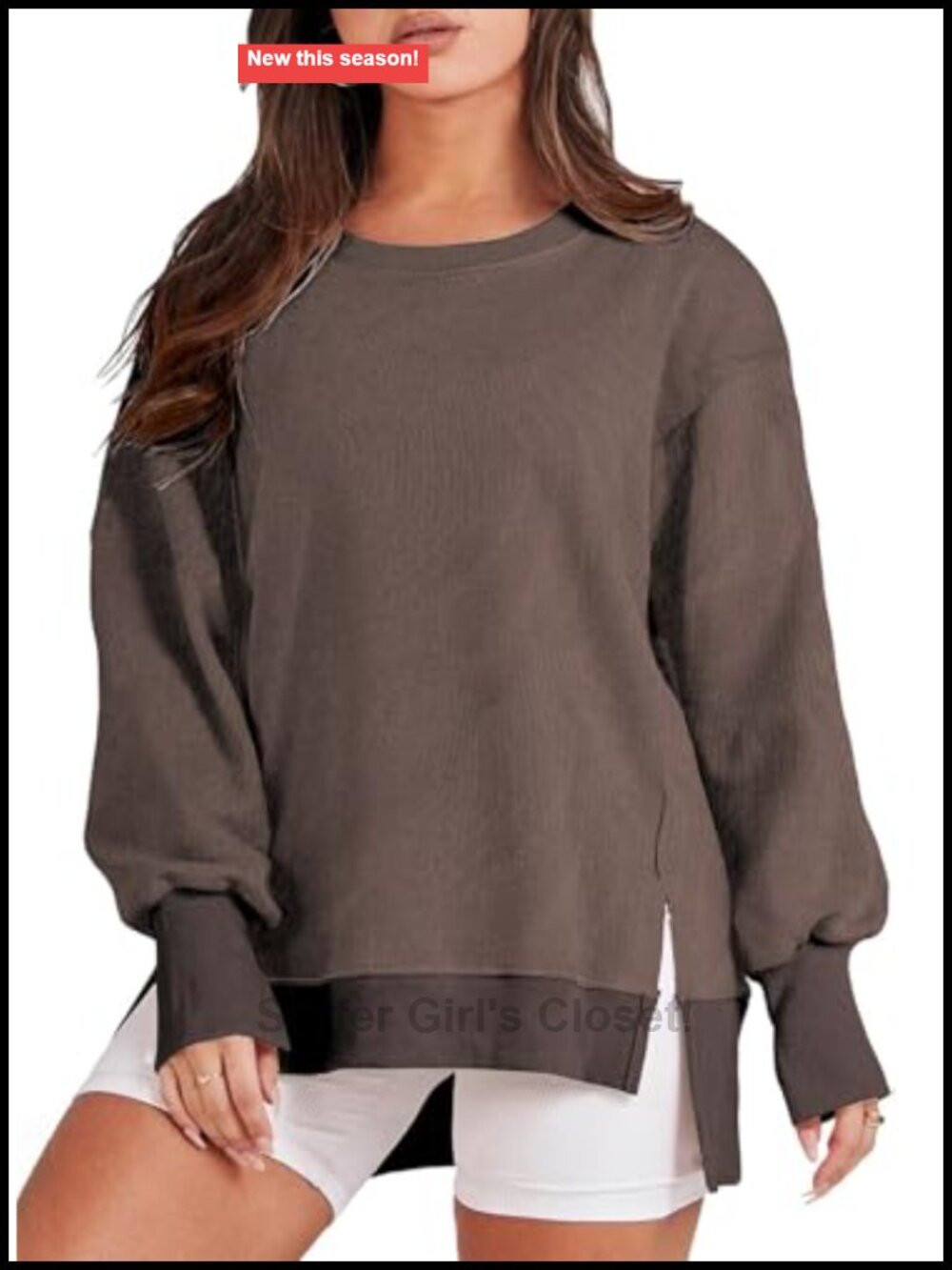 Plus Size Oversized Crewneck Sweatshirt Long Sleeve Slit Hem